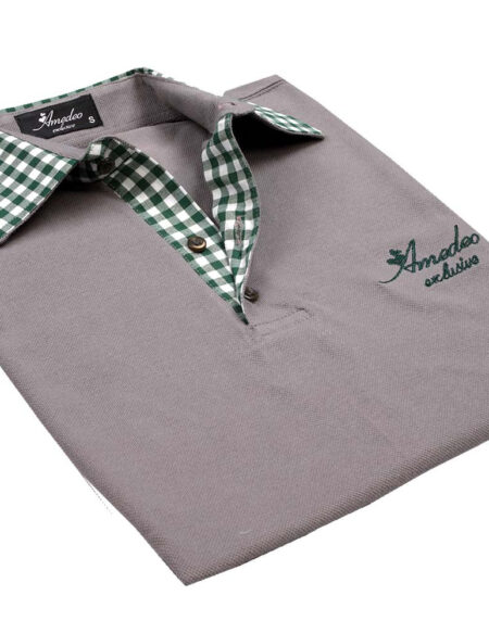 Grey Checkered Mens Slim Fit Polo Shirts - 100% Soft Cotton - Tailored Comfortable Fit - Amedeo Exclusive