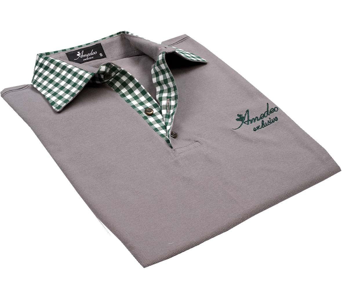 Grey Checkered Mens Slim Fit Polo Shirts - 100% Soft Cotton - Tailored Comfortable Fit - Amedeo Exclusive