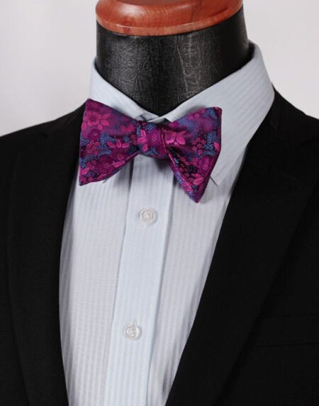 Purple & Pink Floral Mens Silk Self tie Bow Tie with Pocket Squares Set - Amedeo Exclusive