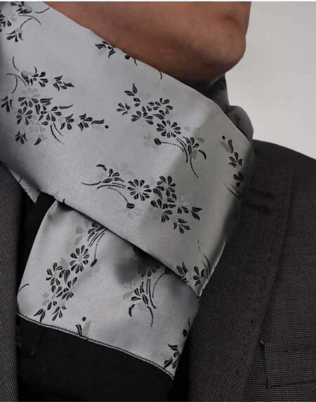Unisex Silver & Black Soft Fashion Dress Scarves for Winter Made of Silk Blend - Amedeo Exclusive
