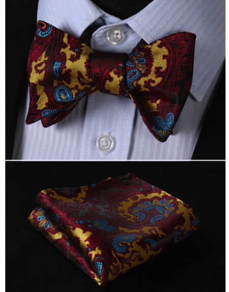 Multicolor Paisley Mens Silk Self tie Bow Tie with Pocket Squares Set - Amedeo Exclusive