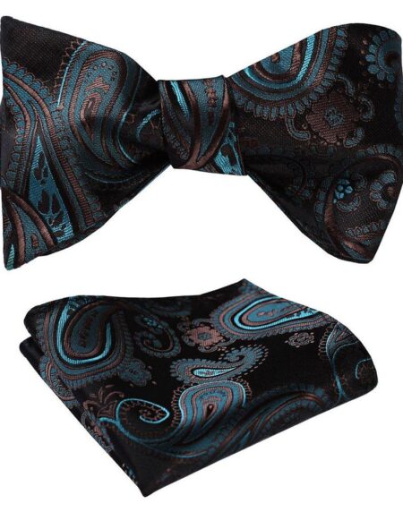 Black Mens Silk Self tie Bow Tie with Pocket Squares Set - Amedeo Exclusive