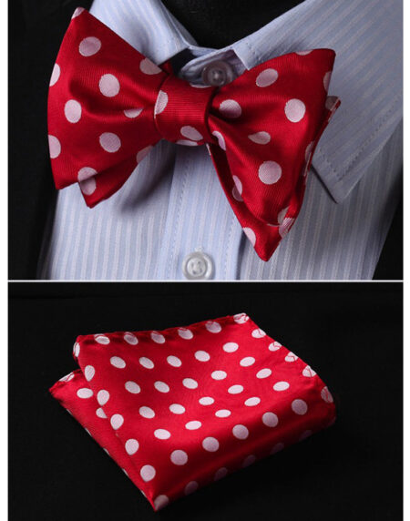 Polka Dots Silk Self Bow Tie Matching Pocket Handkerchief - Amedeo Exclusive