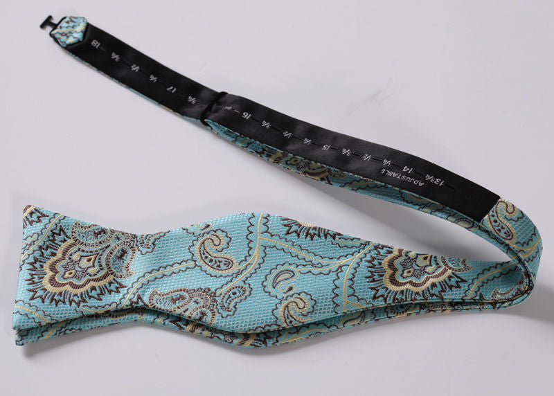 Men's Silk Paisley Self Bow Tie Matching Handkerchief - Amedeo Exclusive