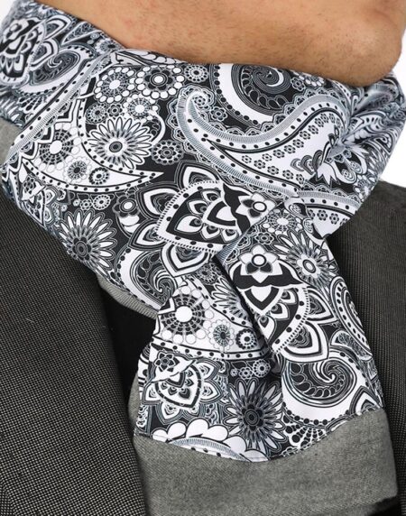 Unisex Black White Paisley Soft Fashion Dress Scarves for Winter Made of Silk Blend - Amedeo Exclusive