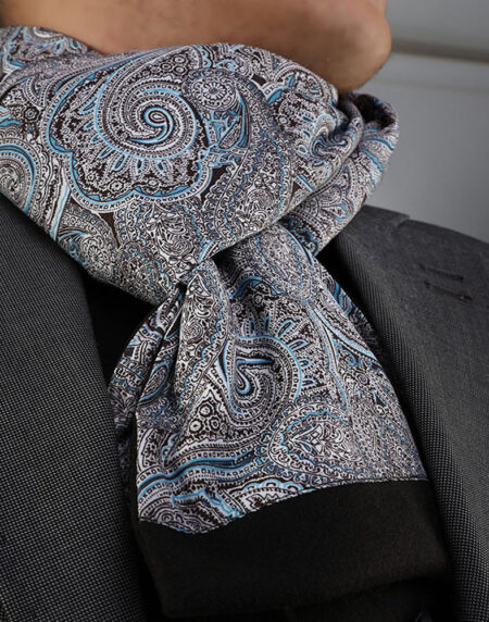 Unisex Gray Blue Paisley Soft Fashion Dress Scarves for Winter Made of Silk Blend - Amedeo Exclusive
