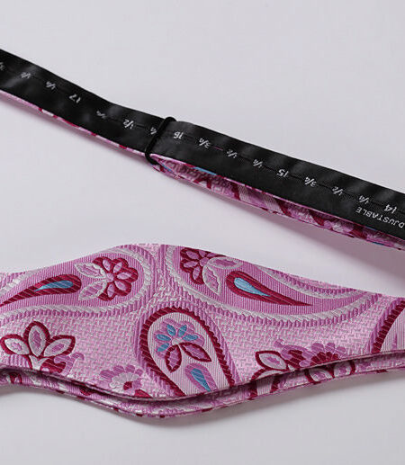 Men's Pink Blue Paisley Silk Self Bow Tie Handkerchief - Amedeo Exclusive