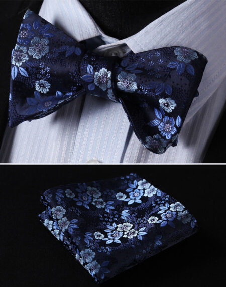 Floral Mens Silk Self tie Bow Tie with Pocket Squares Set - Amedeo Exclusive