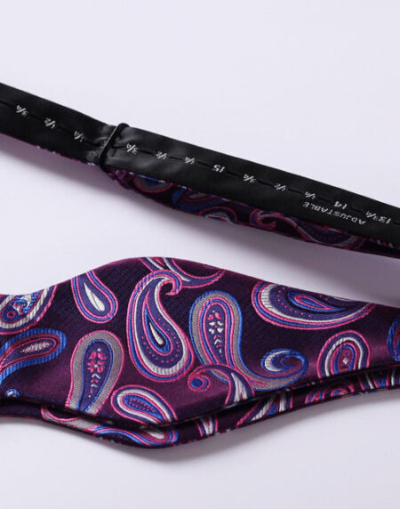 Purple Blue Paisley Mens Silk Self tie Bow Tie with Pocket Squares Set - Amedeo Exclusive