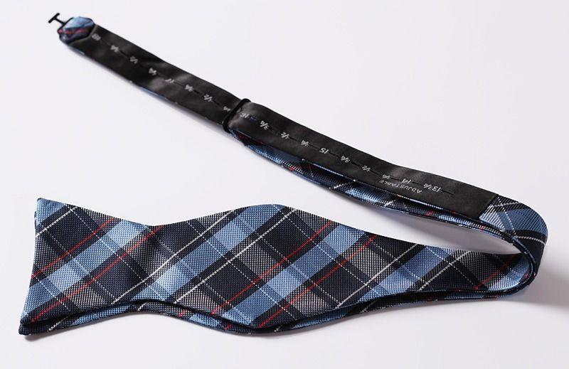 Blue Red Check Mens Silk Self tie Bow Tie with Pocket Squares Set - Amedeo Exclusive