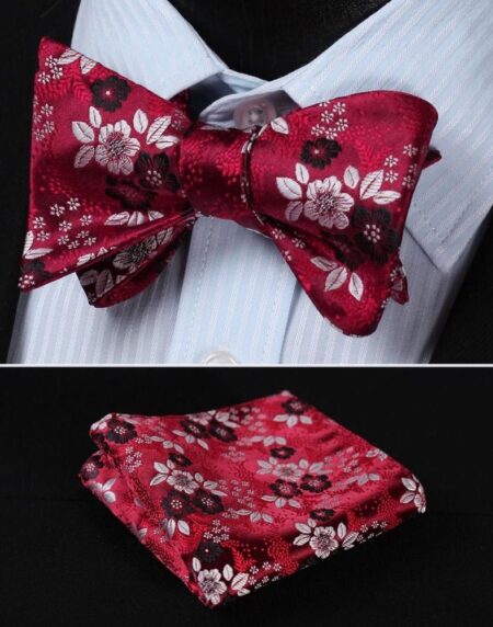 Blue Red Check Mens Silk Self tie Bow Tie with Pocket Squares Set - Amedeo Exclusive