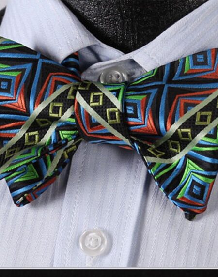 Blue Green Check Mens Silk Self tie Bow Tie with Pocket Squares Set - Amedeo Exclusive