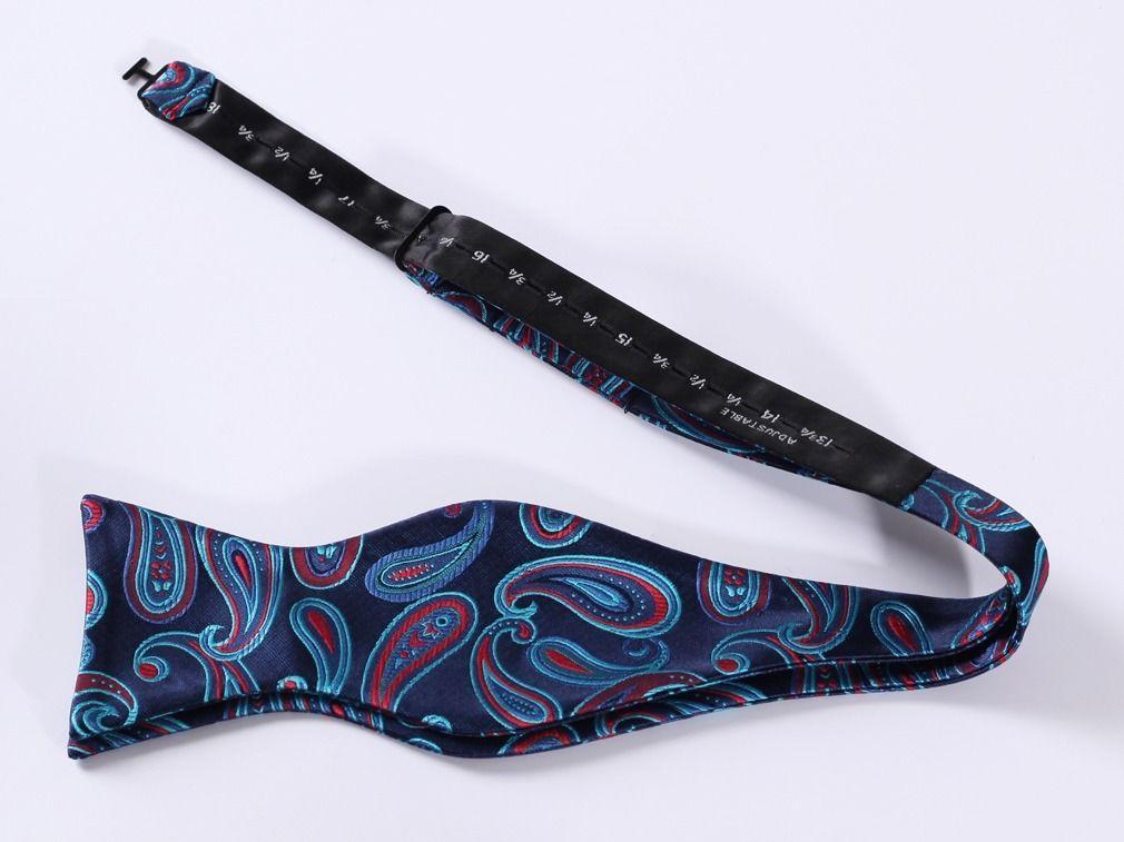 Blue Red Paisley Mens Silk Self tie Bow Tie with Pocket Squares Set - Amedeo Exclusive