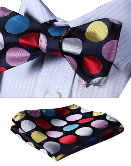 Multi Polka Dots Mens Silk Self tie Bow Tie with Pocket Squares Set - Amedeo Exclusive