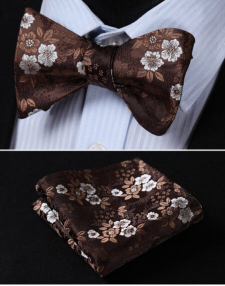 Floral Print Mens Silk Self tie Bow Tie with Pocket Squares Set - Amedeo Exclusive