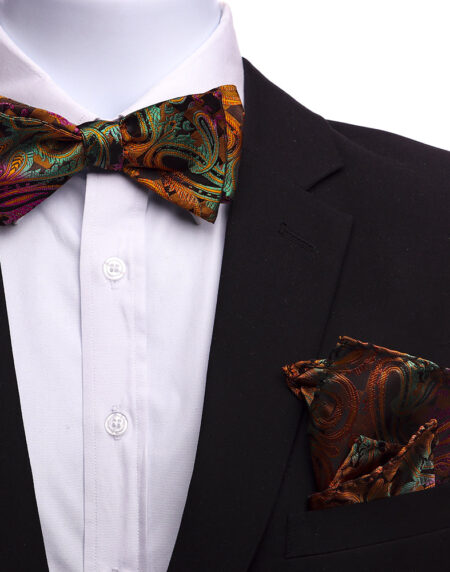 Men's Silk Rainbow Paisley Self Bow Tie - Amedeo Exclusive