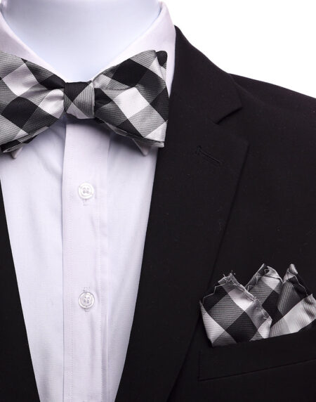 Men's Silk Black White Grey Self Bow Tie - Amedeo Exclusive