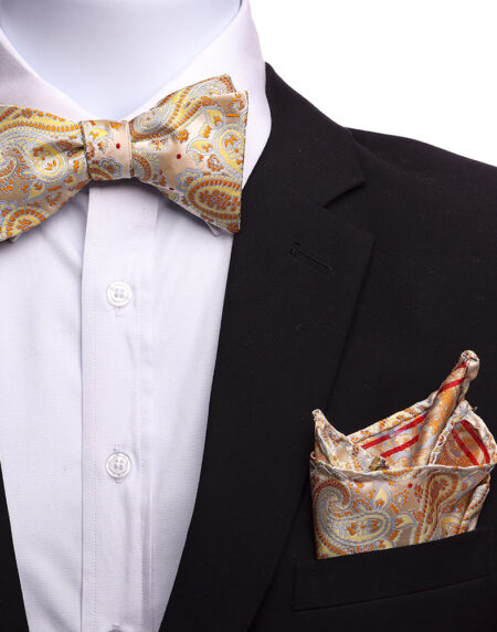 Men's Cream Beige Orange Silk Self Bow Tie - Amedeo Exclusive