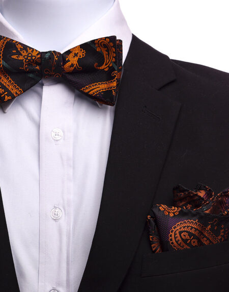 Men's Orange & Black Silk Self Bow Tie - Amedeo Exclusive
