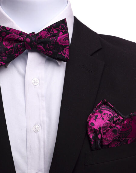 Men's Pink And Black Silk Self Bow Tie - Amedeo Exclusive