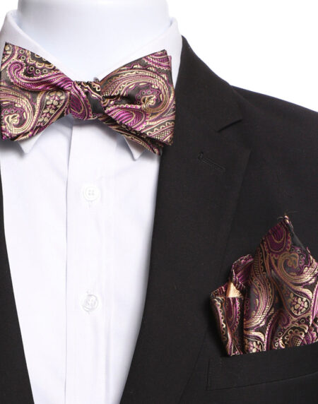Men's Pink & Gold Paisley Self Bow Tie - Amedeo Exclusive