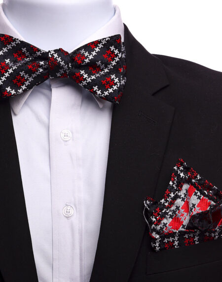 Men's Red & Black Floral Self Bow Tie - Amedeo Exclusive