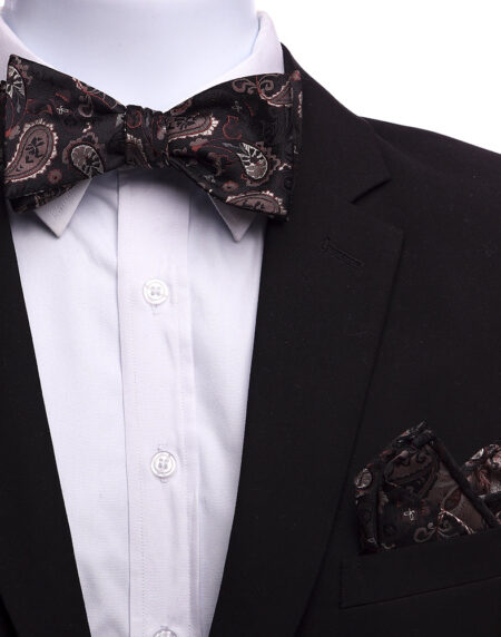 Men's Brown Self Bow Tie with Handkerchief - Amedeo Exclusive