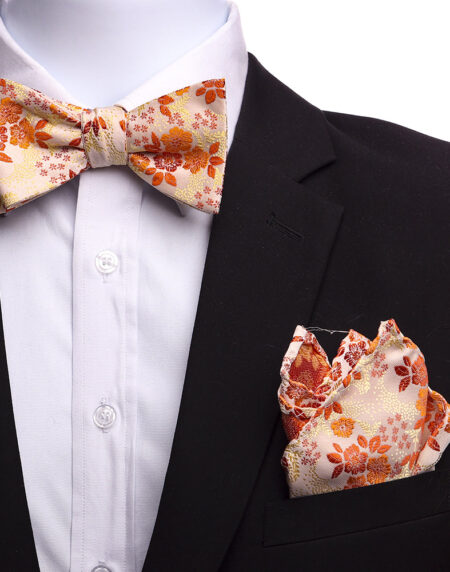 Men's Orange Cream Paisley Self Bow Tie - Amedeo Exclusive