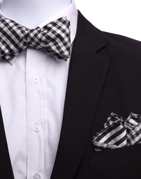 Men's Black White Checks Self Bow Tie - Amedeo Exclusive