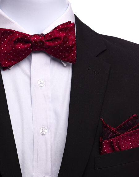 Men's Cherry Red Paisley Silk Self Bow Tie - Amedeo Exclusive