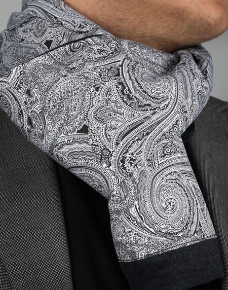 Unisex Black White Paisley Soft Fashion Dress Scarves for Winter Made of Silk Blend - Amedeo Exclusive