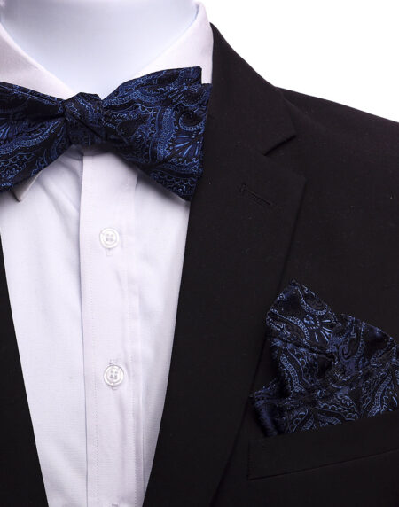 Men's Deep Blue And Black Silk Self Bow Tie - Amedeo Exclusive