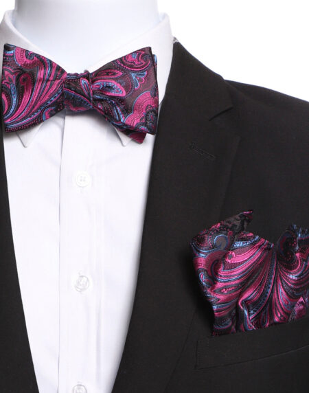 Men's Pink, Blue & Black Self Bow Tie - Amedeo Exclusive