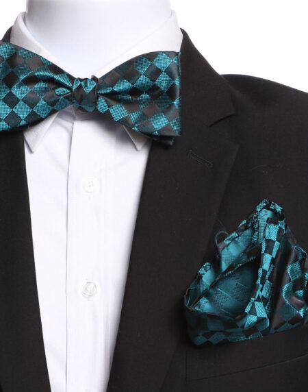 Men's Turquoise & Black Self Bow Tie - Amedeo Exclusive