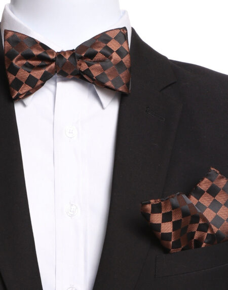 Men's Brown & Black Checkers Self Bow Tie - Amedeo Exclusive