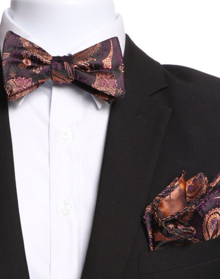 Men's Bronze, Black & Purple Self Bow Tie - Amedeo Exclusive