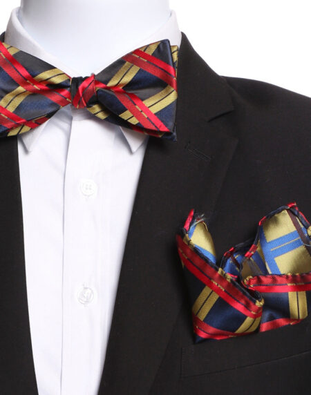 Men's Red Black Yellow Self Bow Tie - Amedeo Exclusive