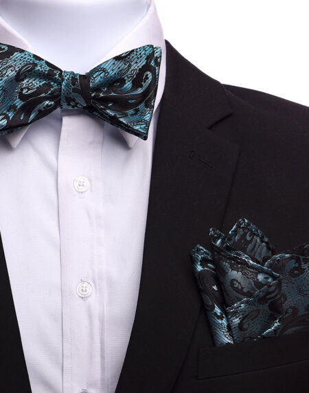 Men's Turqoise And Black Silk Self Bow Tie - Amedeo Exclusive