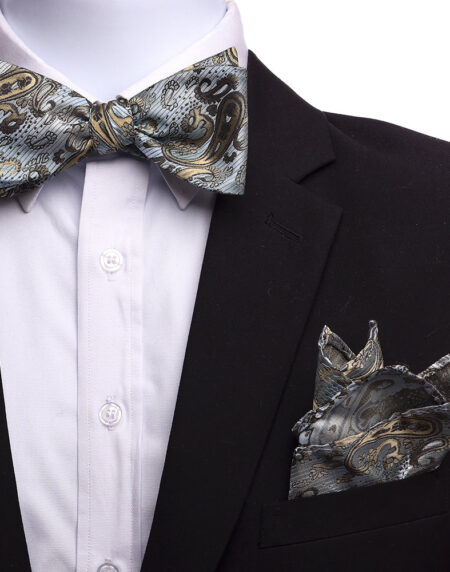 Men's Light Blue And Gold Silk Self Bow Tie - Amedeo Exclusive