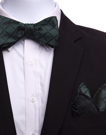 Men's Green Checkers Silk Self Bow Tie - Amedeo Exclusive