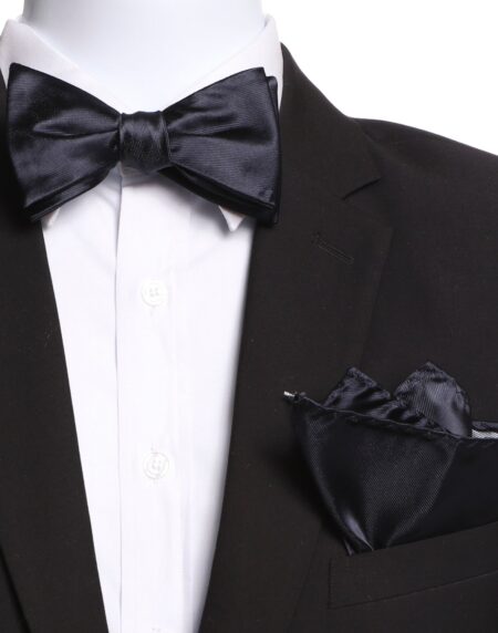 Men's Solid Black Silk Self Bow Tie - Amedeo Exclusive