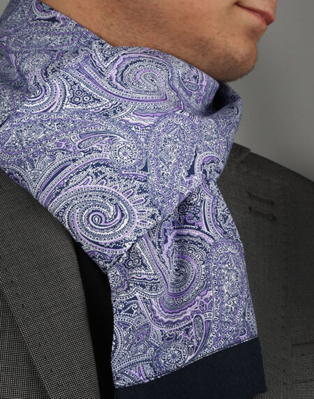 Unisex Purple Blue White Paisley Soft Fashion Dress Scarves for Winter Made of Silk Blend - Amedeo Exclusive