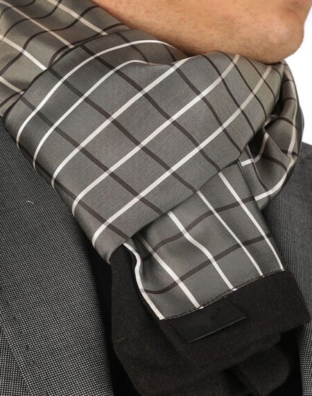 Unisex Beige White Squares Soft Fashion Dress Scarves for Winter Made of Silk Blend - Amedeo Exclusive