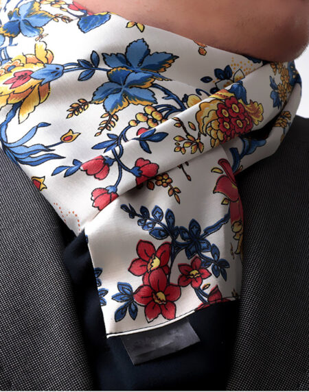 Unisex White Multi Color Soft Fashion Dress Scarves for Winter Made of Silk Blend - Amedeo Exclusive