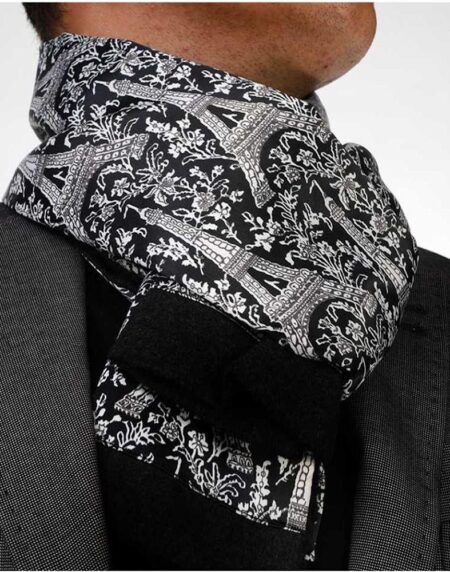 Unisex Black White Paisley Soft Fashion Dress Scarves for Winter Made of Silk Blend - Amedeo Exclusive