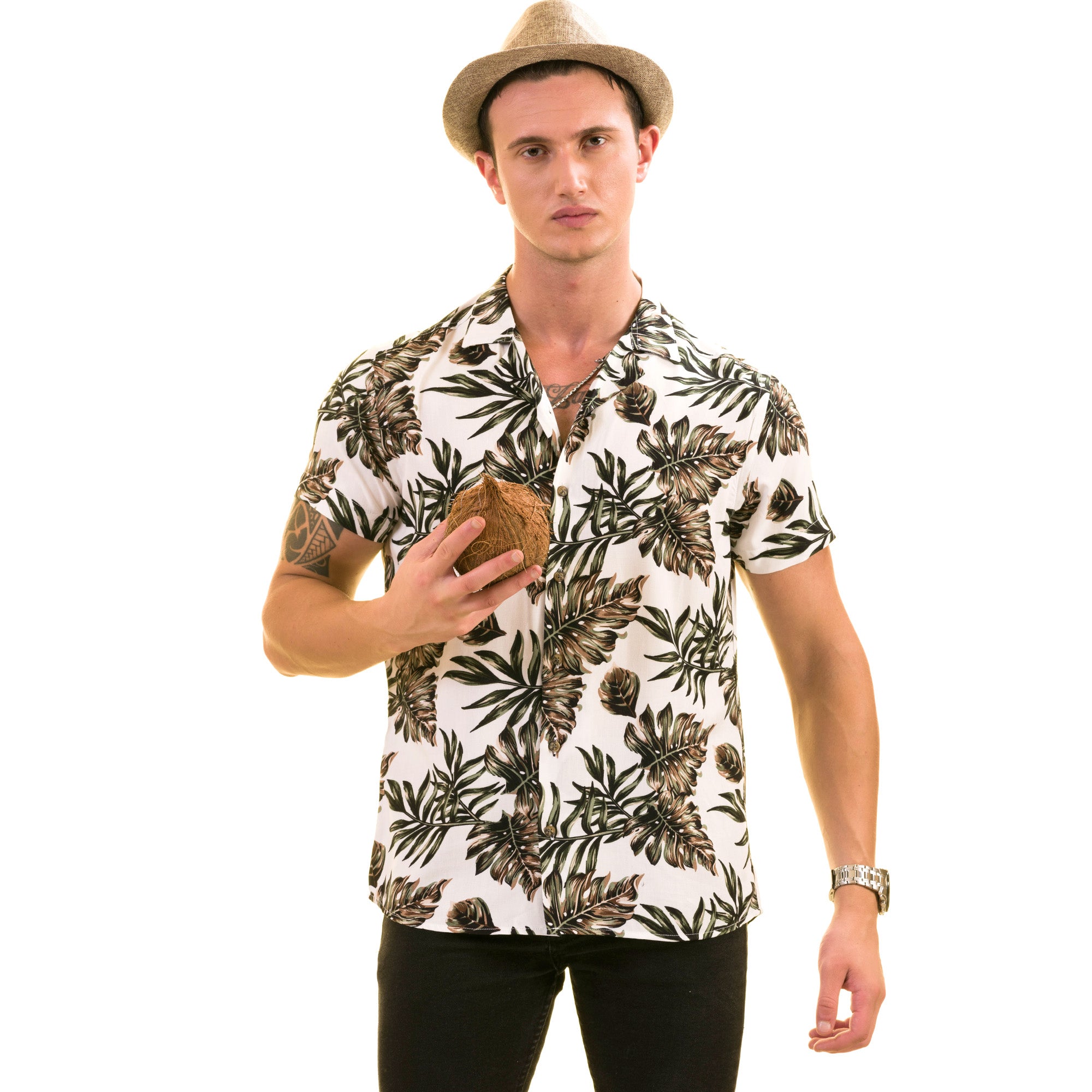 White Printed Tropical Hawaiian Shirt for Men - European Made Summer Wear - Image 5