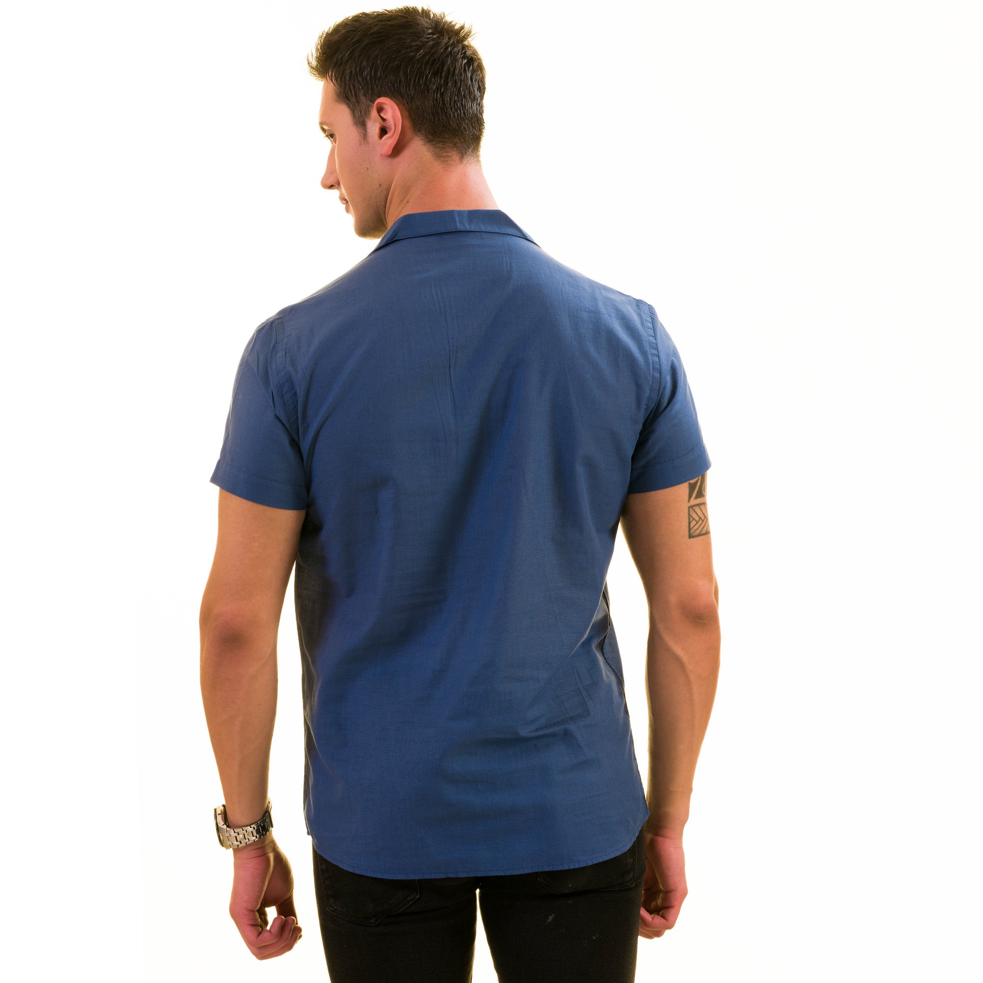 Metallic Blue Hawaiian Shirt for Men - European Designed Summer Style - Image 4