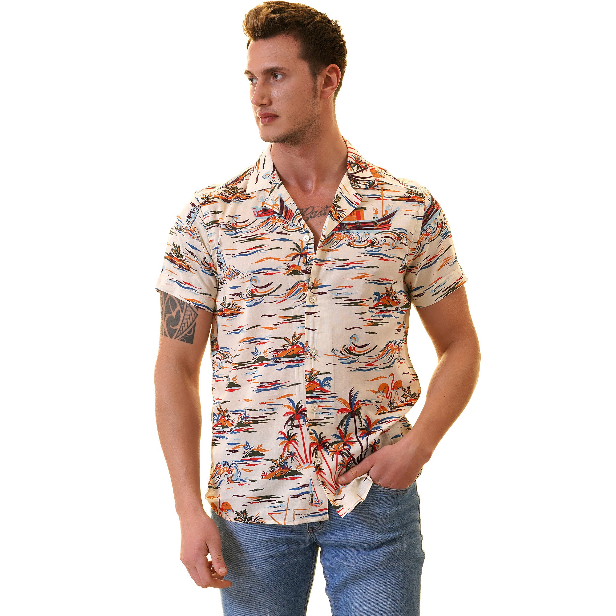 Colorful Palm Trees Hawaiian Summer Shirt for Men - European Made & Designed