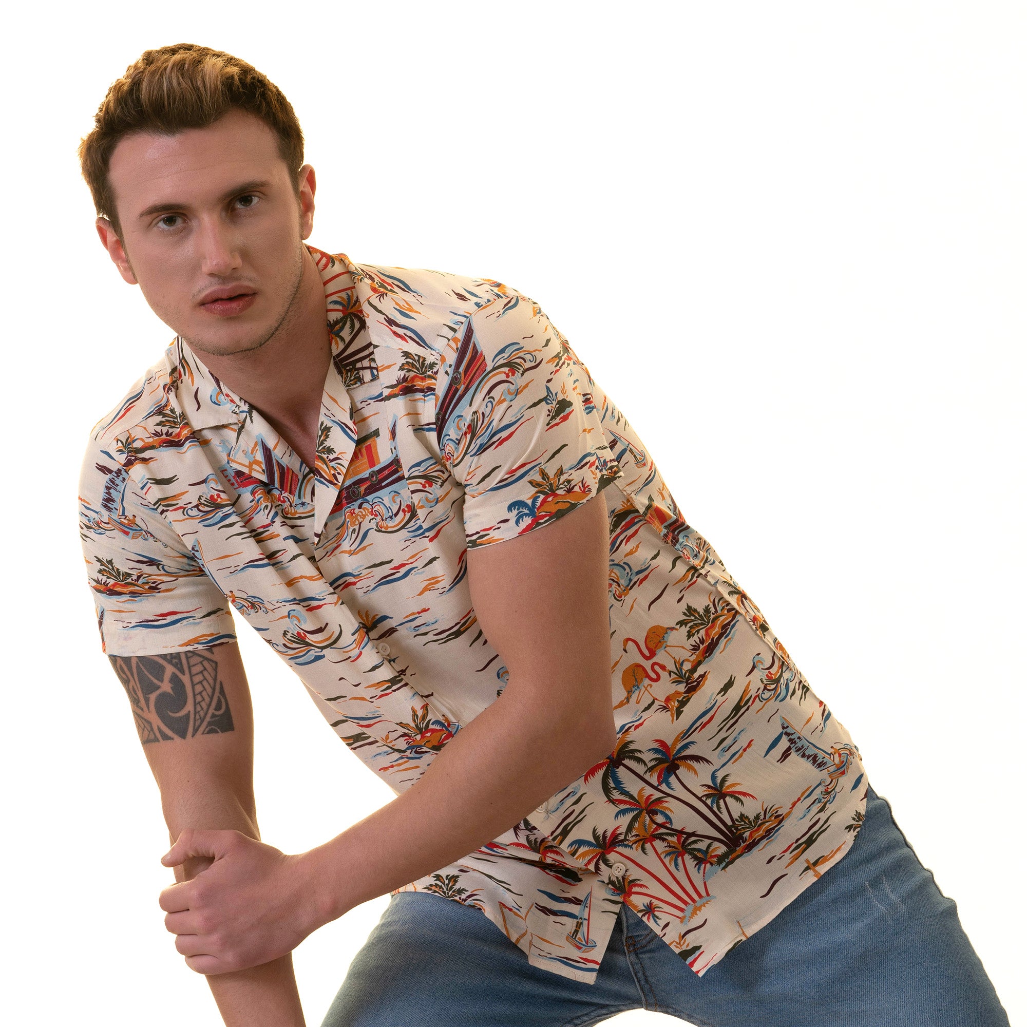 Colorful Palm Trees Hawaiian Summer Shirt for Men - European Made & Designed - Image 3