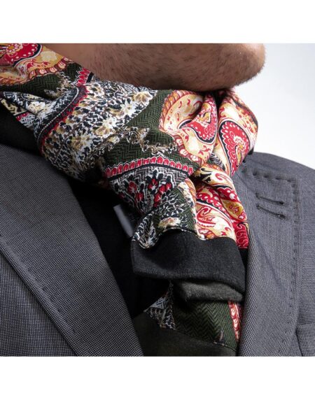 Men Suede Microfiber Soft Black Colorful Paisley Scarf - Amedeo Exclusive